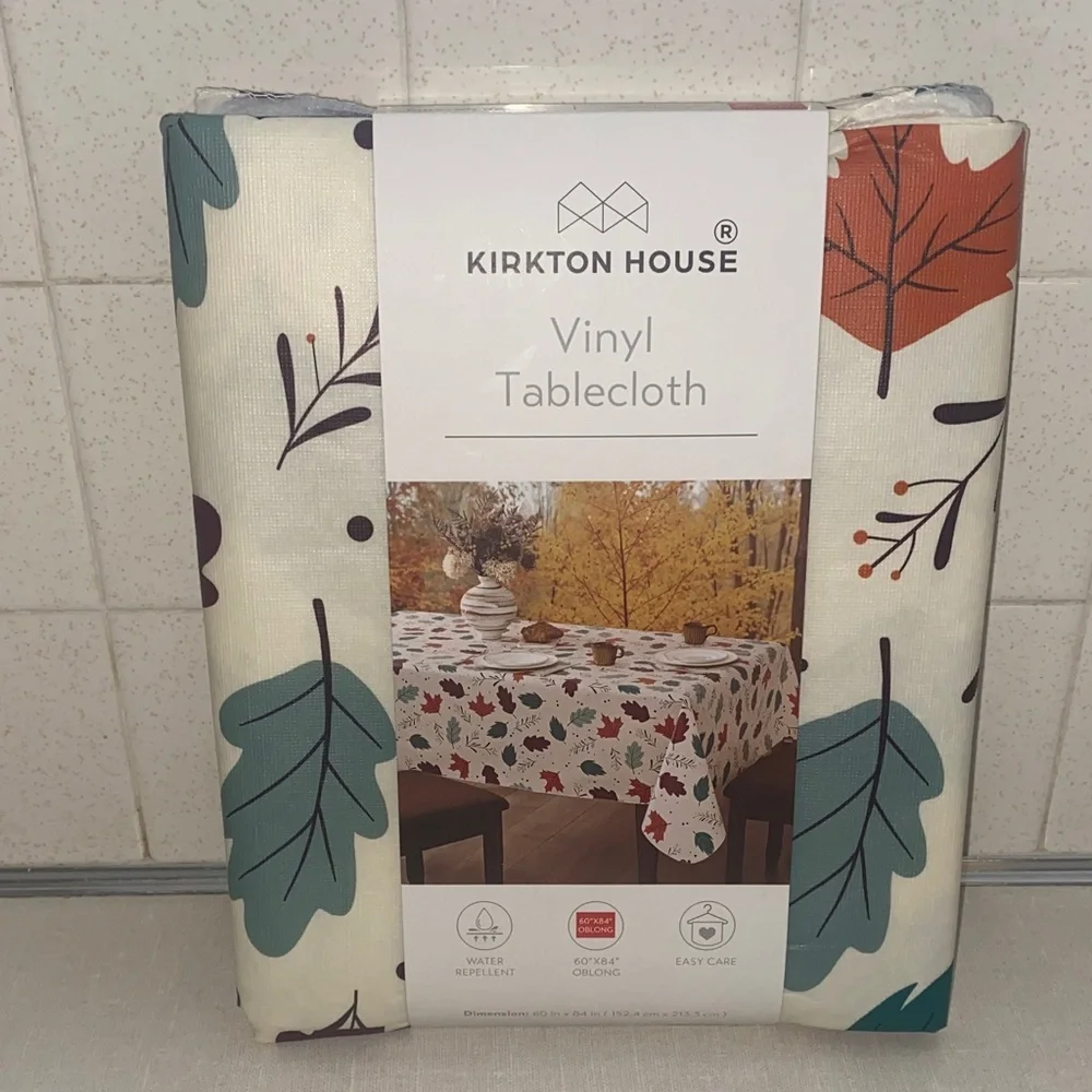Kirkton House Leaf Print Vinyl Tablecloth oblong 60”x84” New